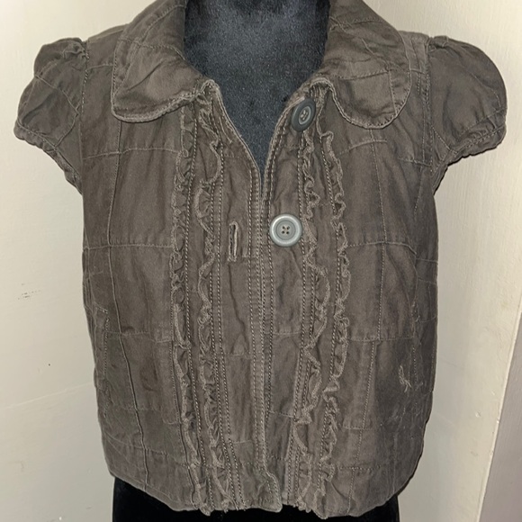 Ann Taylor Brown Denim Ruffled Vest Size S - Picture 1 of 4